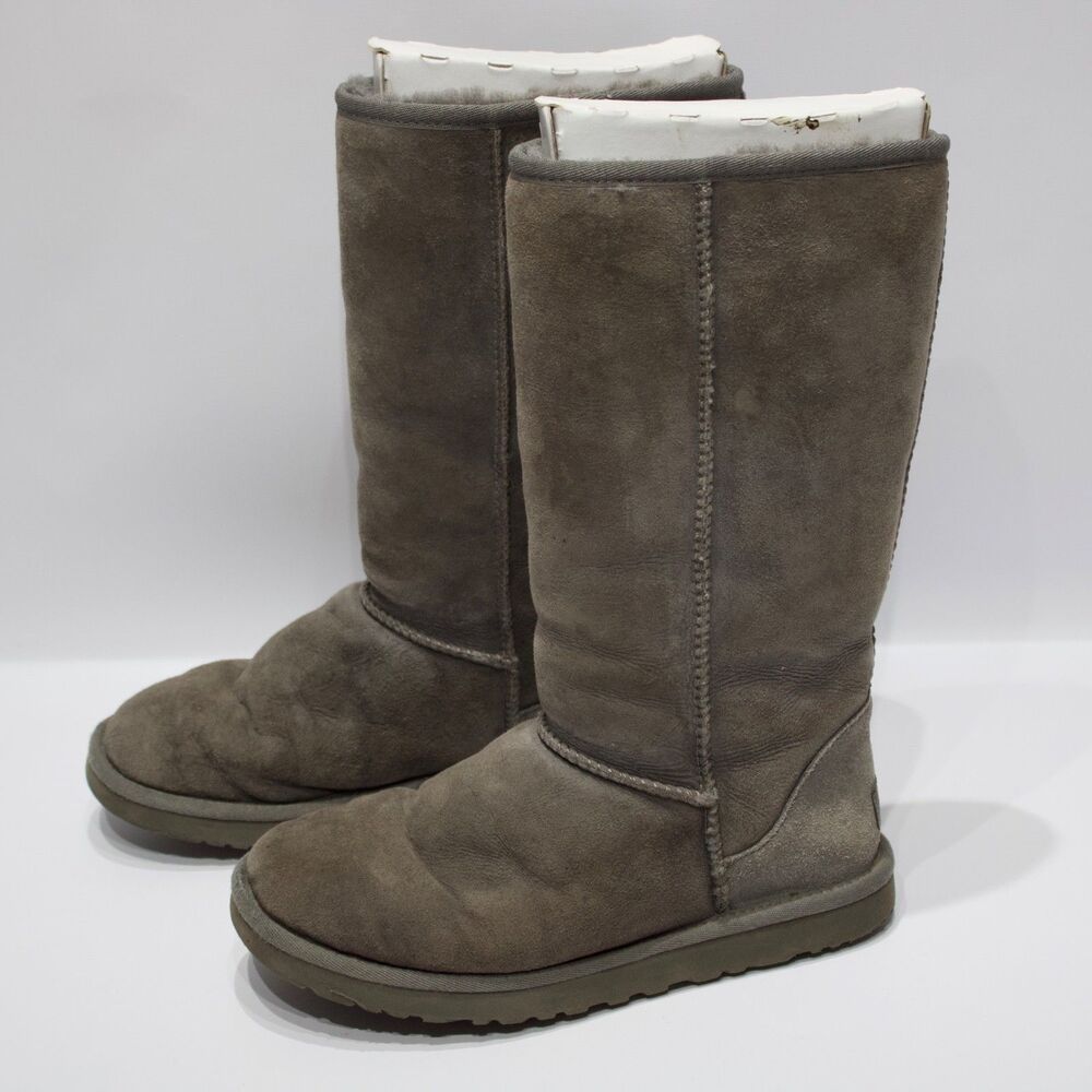 UGG Australia Classic Tall II Shearling Winter Boot Gray Beige Women Size 8